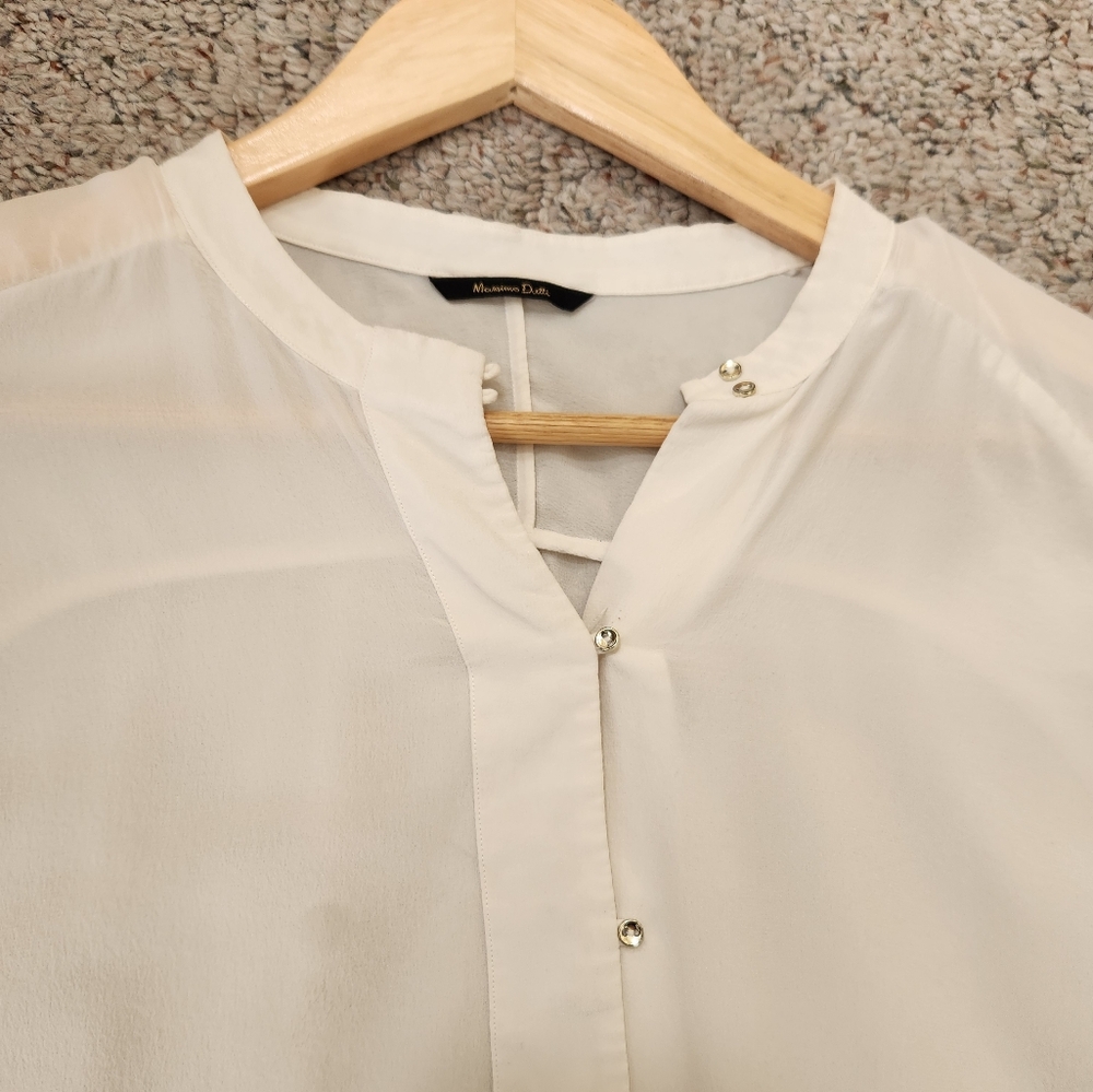 MASSIMO DUTTI Women's Blouse Small Cream 100% Mulberry Silk Quiet Luxury Top - Picture 4 of 13